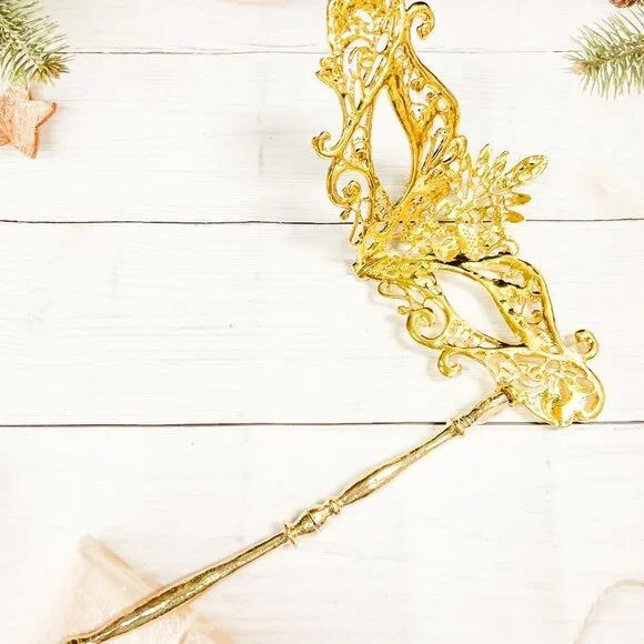Clear Crystal Masquerade Mask with Stick, Gold Masquerade Mask, Wedding Party - Picture 4 of 6